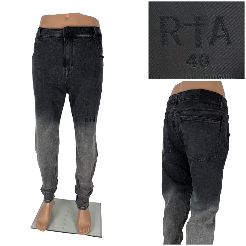 RTA Mens 40 Jeans Bryant Stretch Slim Fit Black Gray Cotton Blend Denim